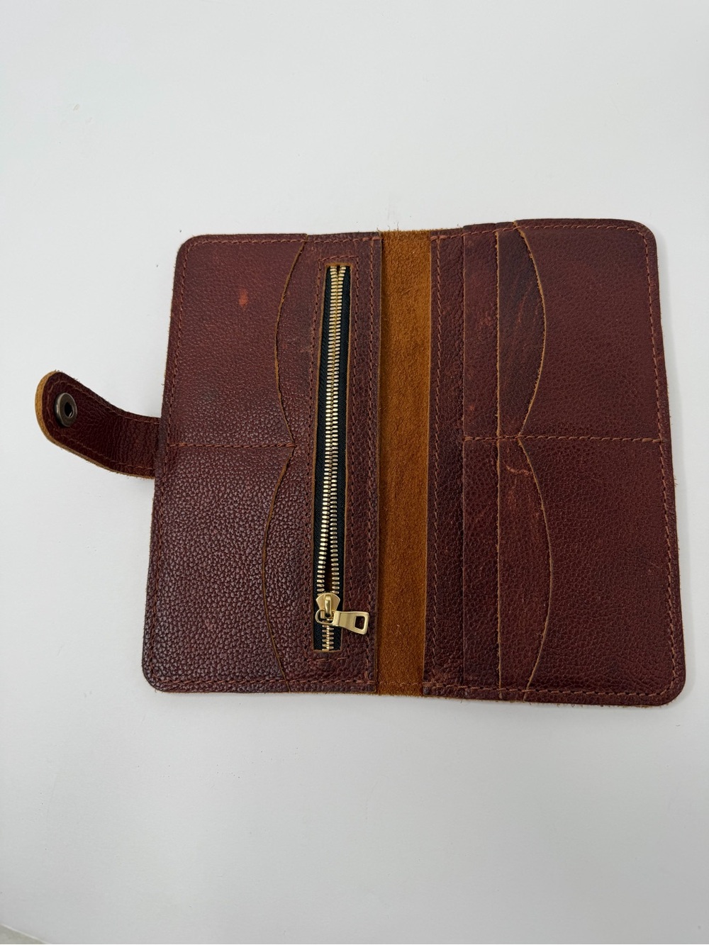 Portland Leather Goods Womens Bifold Wallet Pebbled Leather Brown Distressed - Picture 3 of 6
